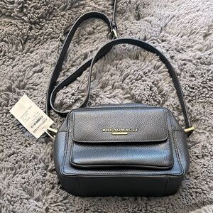 New Bruno Magli Bags Black Crossbody Bag With Textured Leather And Gold Hardware